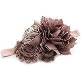 My Lello Headband Shabby Fabric Flower Cluster Baby - Infant - Toddler - Girl Stretchy Elastic Taupe