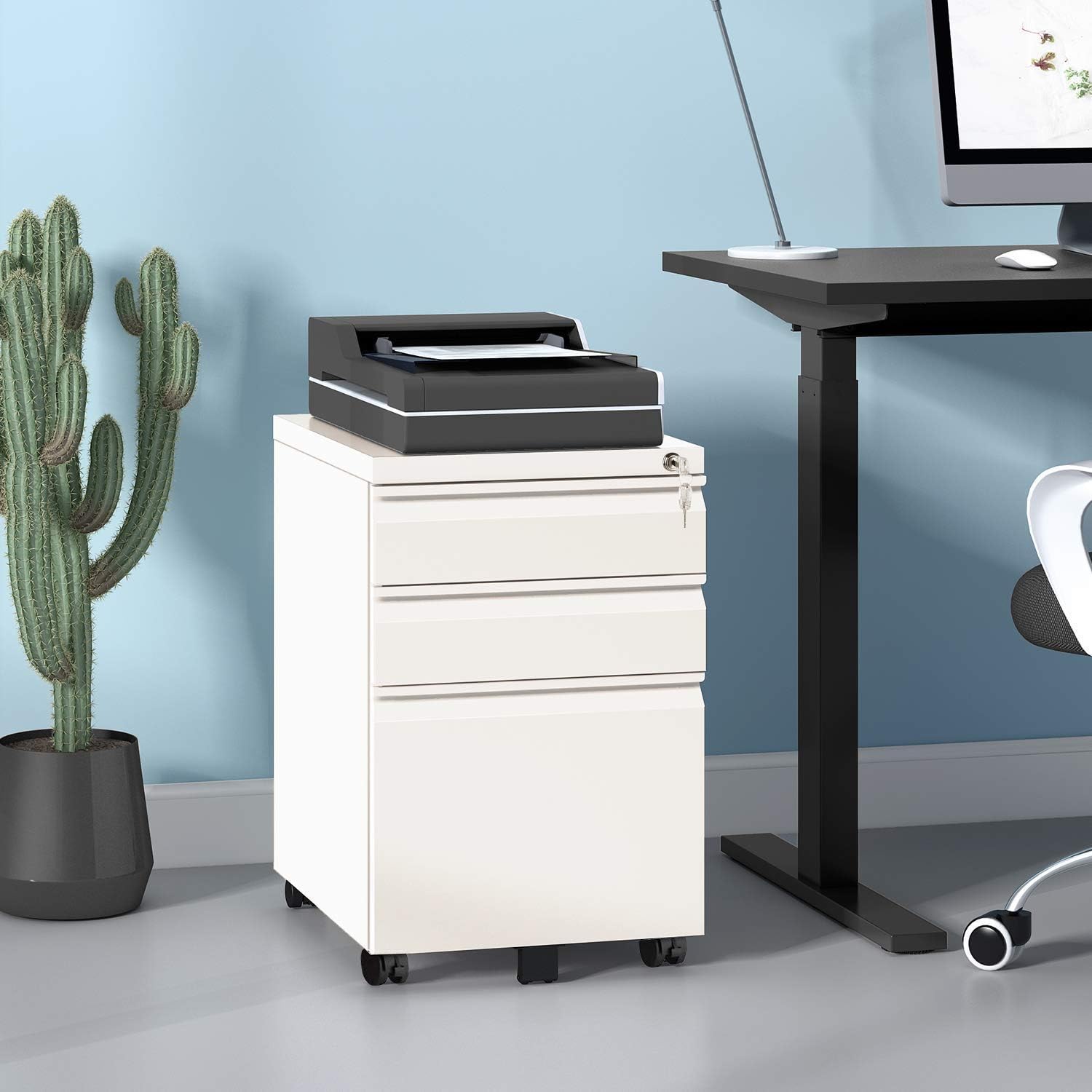 Amazon Com Devaise 3 Drawer Mobile File Cabinet With Lock Fully Assembled Except Casters Letter Legal Size White Furniture Decor