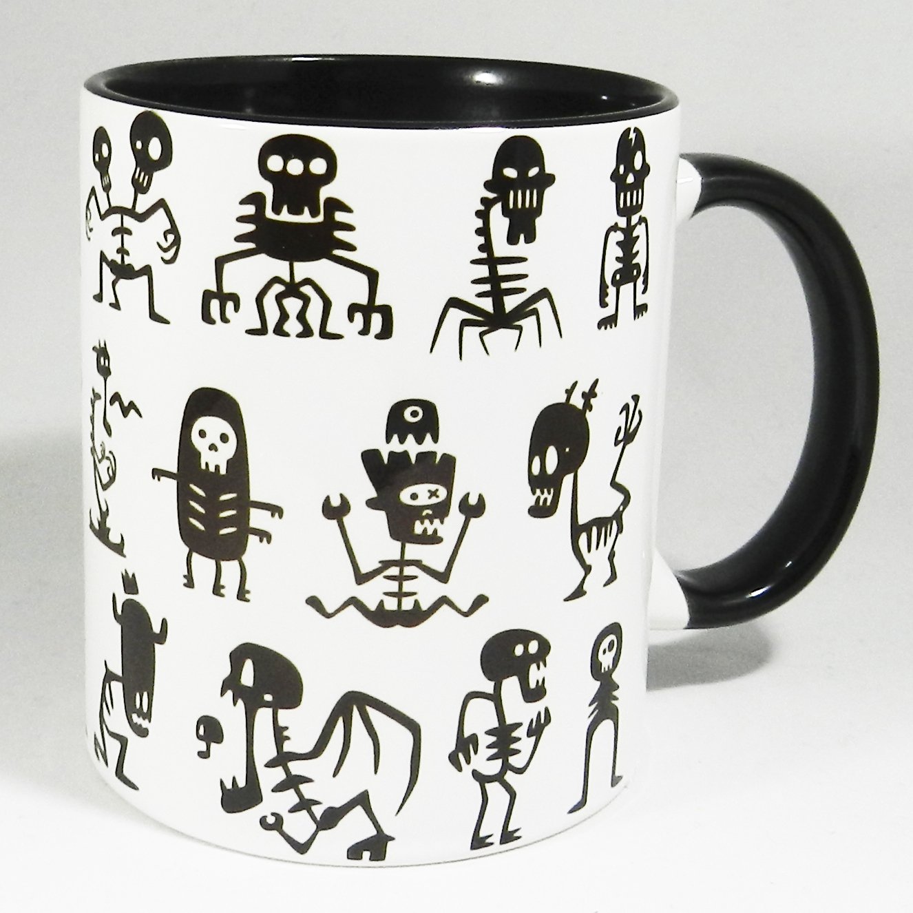 Half a Donkey Skeleton Staff Funny Bones Mug with Glazed Black Handle and Inner