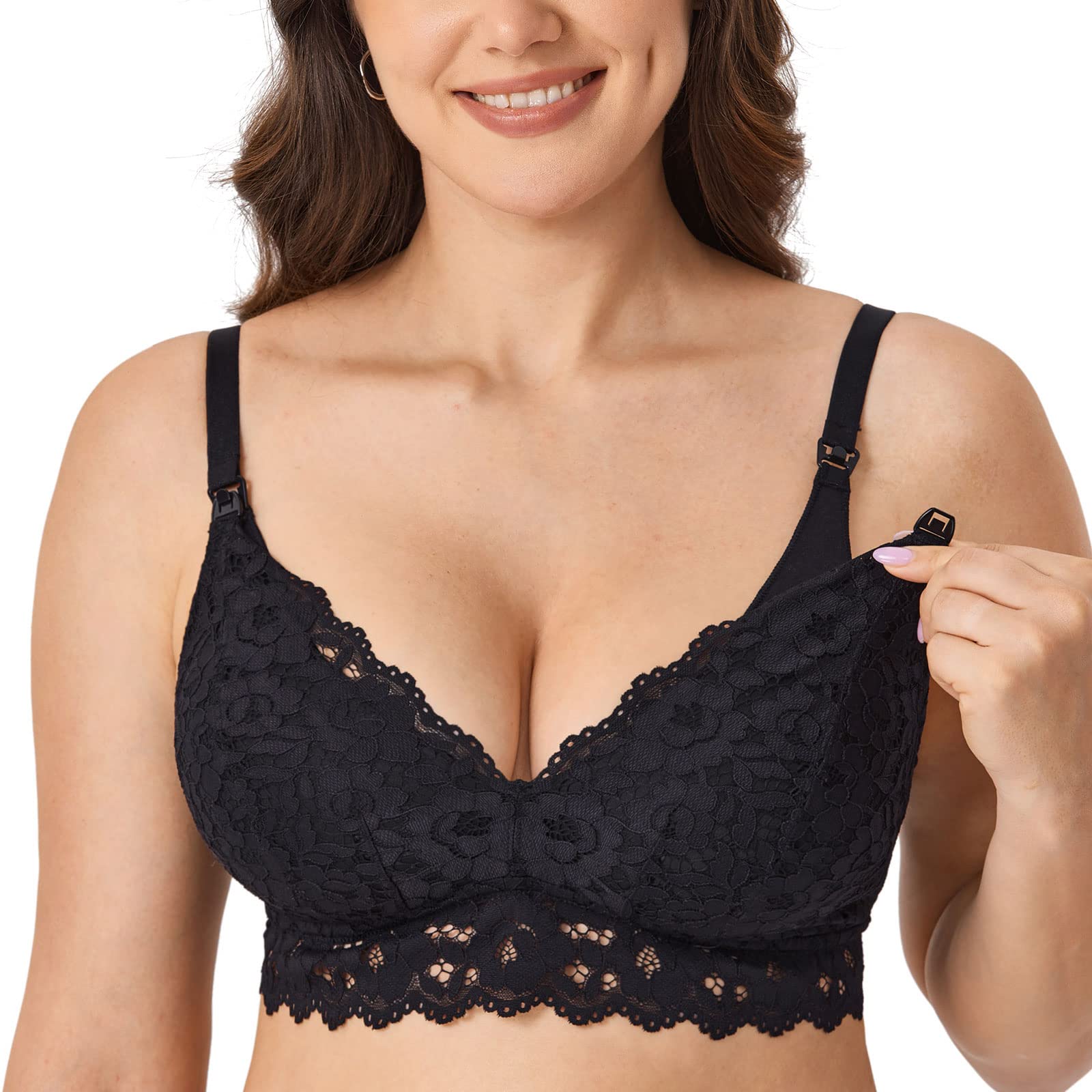 Photo 1 of MOMANDA Women's Lace Nursing Bra Lace Bralette Padded No Underwire Maternity Bras Breastfeeding Pregnancy Black 38DD