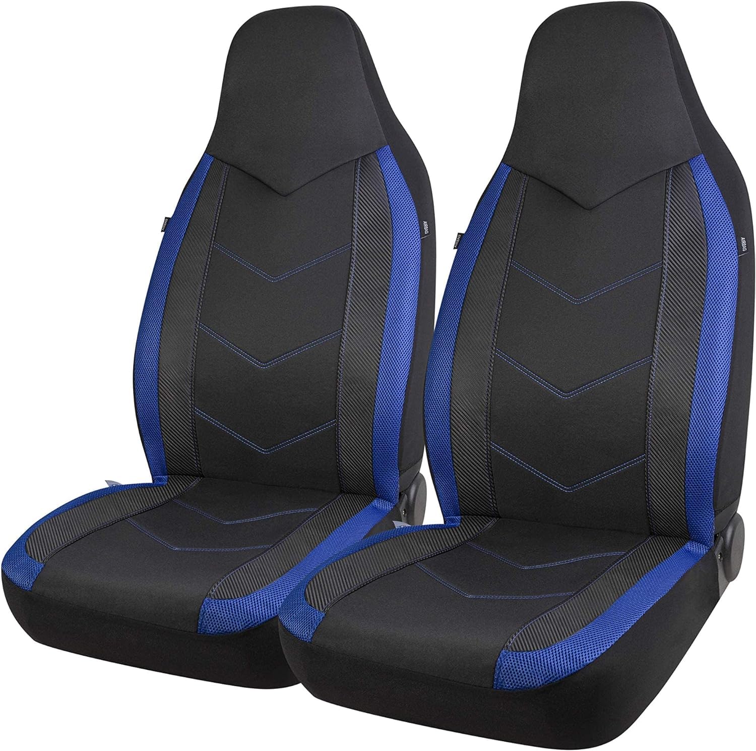 Photo 1 of PIC AUTO Car Seat Covers - High Back Front Seat Covers, Sports Carbon Fiber Mesh Design, Universal Fit, Airbag Compatible (Blue)
