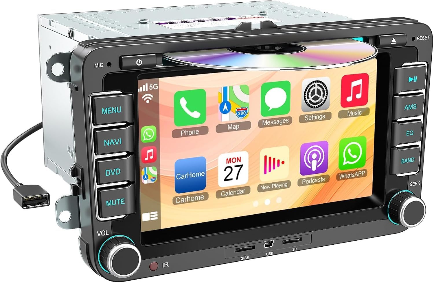 Photo 1 of New Upgrade Carplay Car Radio with CD/DVD for Volkswagen VW Passat Golf Jetta Tiguan,7 Inch Touchscreen Stereo Support Backup Camera, Bluetooth & Voice Control, Mirror Link, Subwoofer,SWC, AM/FM Radio