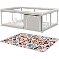 65 x 50 Inch Baby Playpen with Mat, PlayPen for Babies and Toddlers, Sturdy Safety Play Yard for Indoor & Outdoor with Zipper Gates