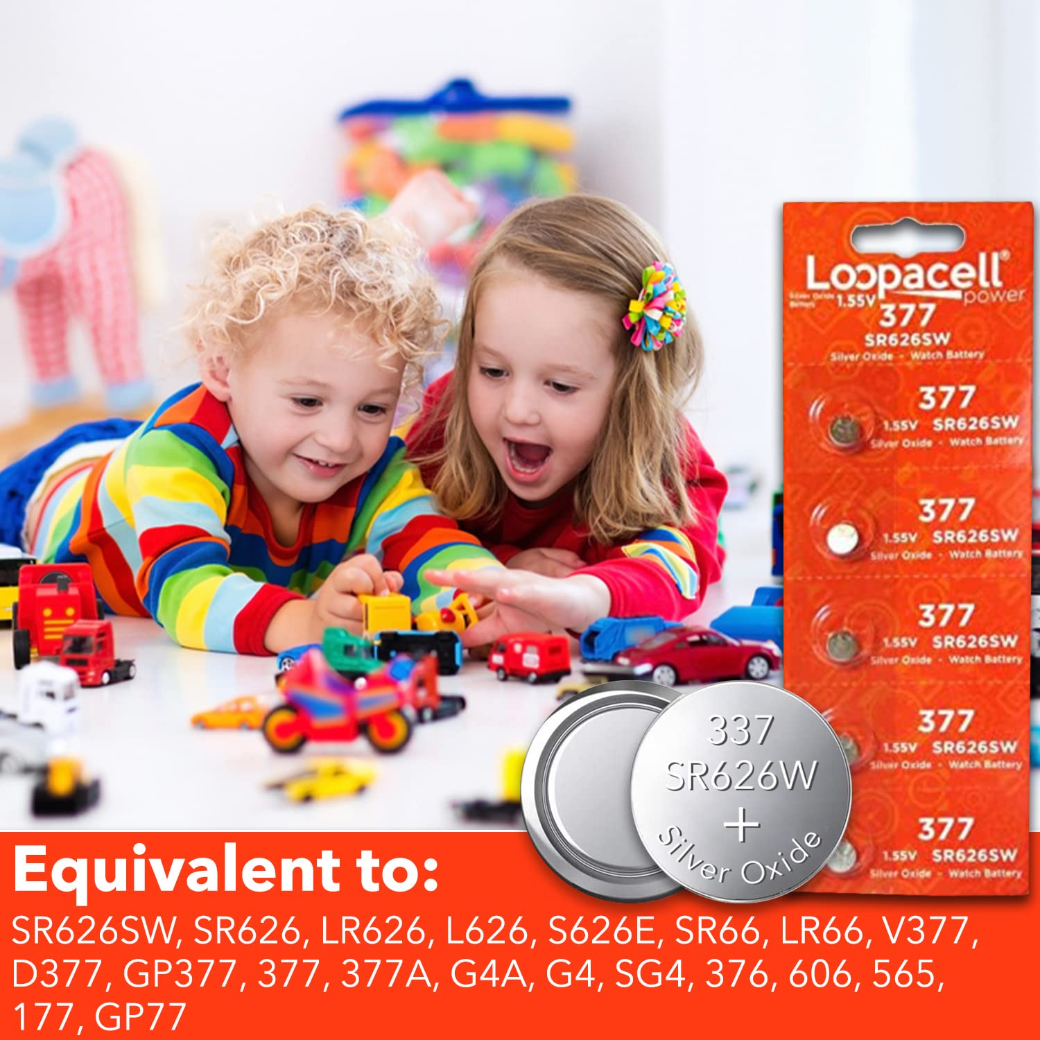 LOOPACELL 377/376 / SR626W / SR626SW / Silver Oxide Watch Batteries (Pack of 5) - 1.55V Long Lasting Coin Cell Battery for Watches, Toys, Decorations, Wristwatches, Remote Control, Mini Radio