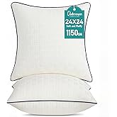 Oubonun 24 x 24 Pillow Inserts Set of 2 - Square Decorative Throw Pillows for Couch Bed Sofa Living Room 100% Polyester Filling Beige 24 Inch Pillows