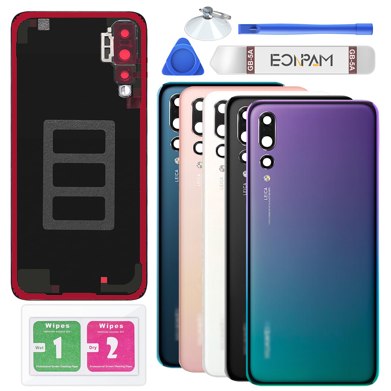 Eonpam Back Cover Glass for Huawei P20 Pro Rear Glass Replacement with Camera Lens + Repair Kit Genuine Rear Housing (Aurora)