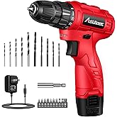 AVID POWER 12V Cordless Drill Set 3/8" Power Driver, 21 Bits for DIY-Red | 3/8" Keyless Chuck, 25+1 Torque, 2 Speed Setting Max 1400 RPM, Rechargeable Battery &amp; Charger, for Light-duty Household Use