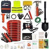 AUTODECO 118 Pieces Car Emergency Kit – Premium Heavy Duty Car Safety Kit – 13.5 Foot Durable Jumper Cables, Portable Air Com