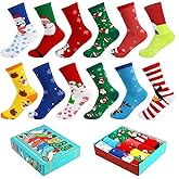 LOKIPA 12 Pairs Christmas Socks, Funny Christmas Socks Unisex Warm Thermal Novelty Gift Socks for Christmas Gift