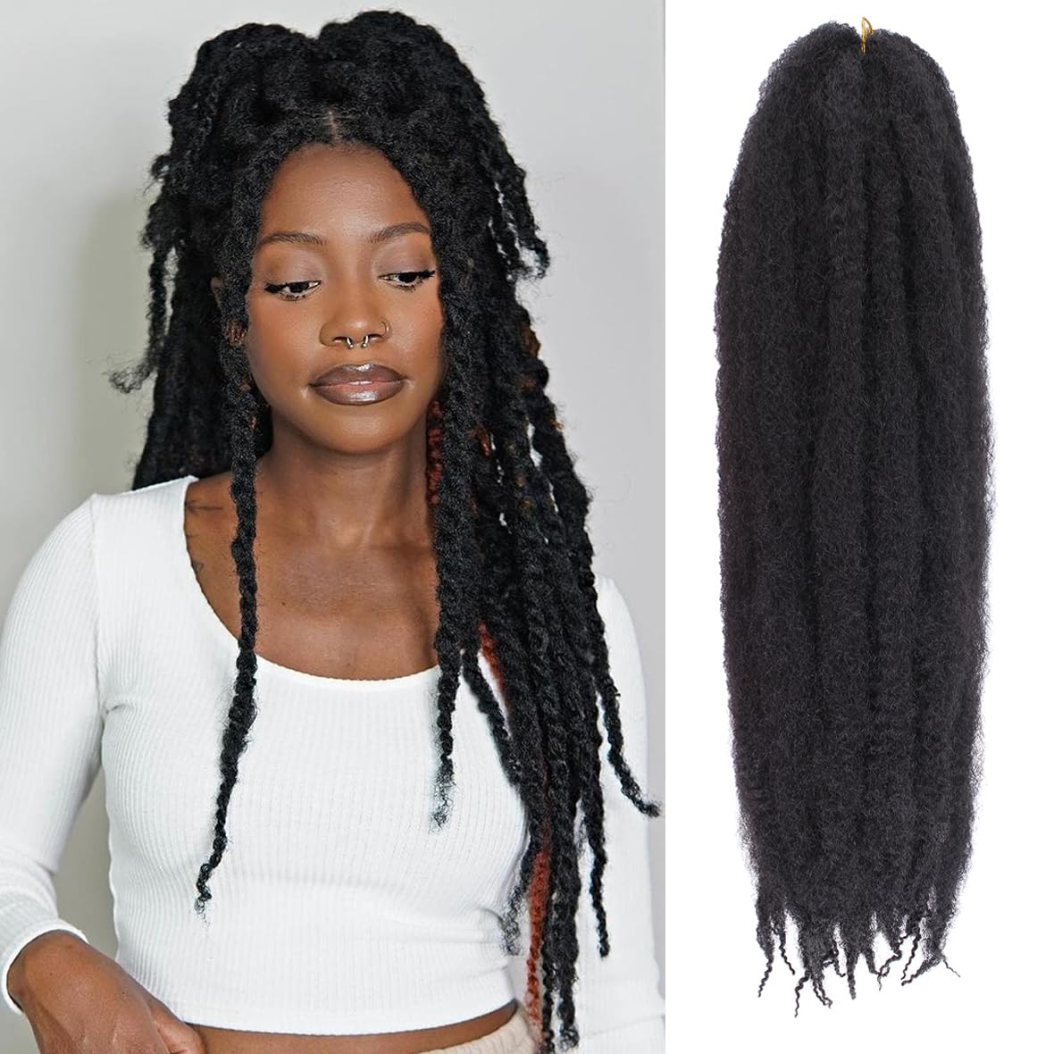 Kachanaa 24 Inch Marley Twist Hair for Senagalese Twists 8 Packs Pre Fluffed Afro Kinky Curly Hair Extensions for Jumbo Twist Marley Braids /1B# — image 1
