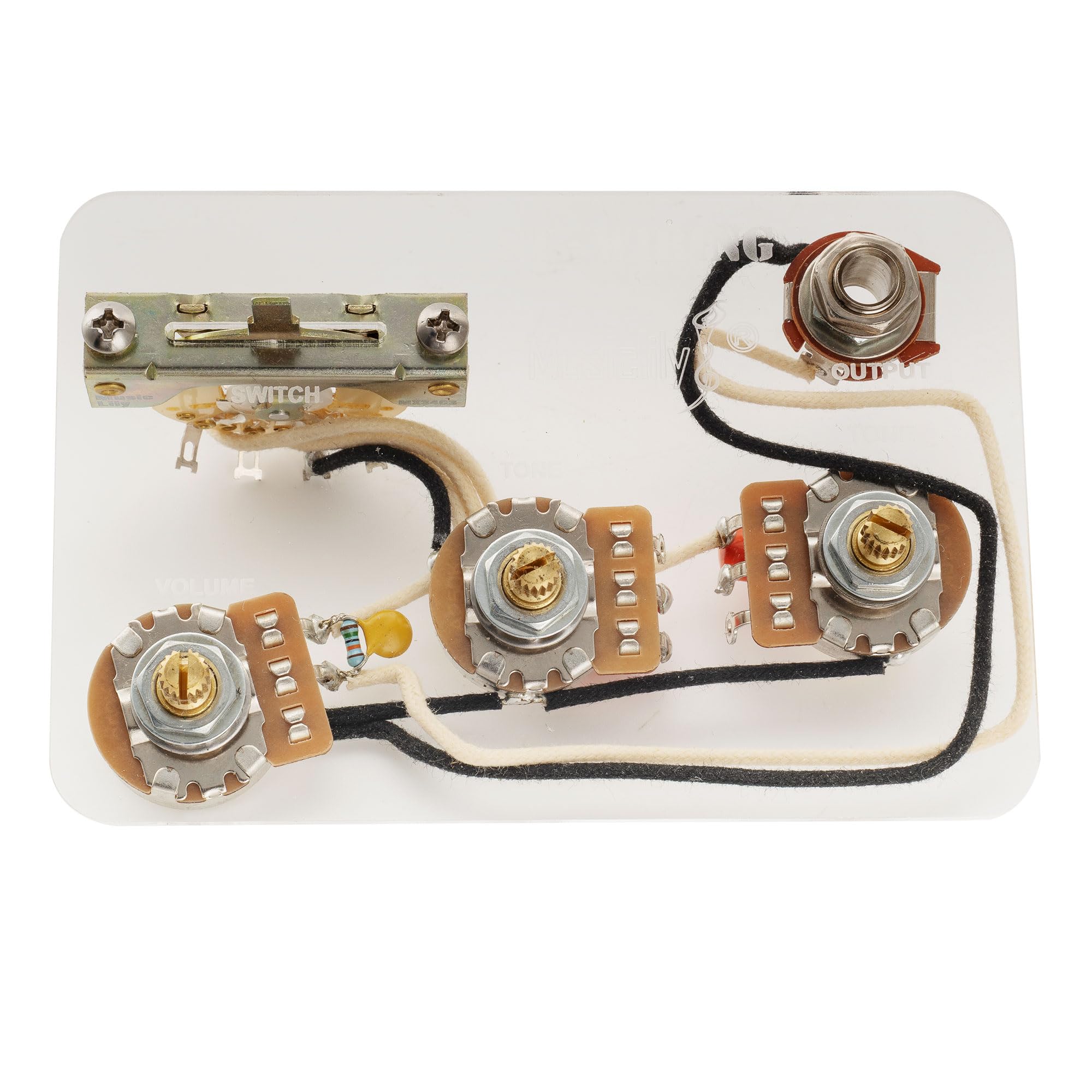 Musiclily Pro Electric Guitar Auto-Split Pre-wired Wiring Harness Prewired Kit for American Style Strat HSS with 5-Way Switch and 3A250K Pots, Nickel Jack