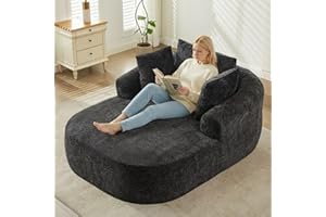 Cozy Cloud Chenille Chaise Lounge, Oversized Curved Accent Sofa with 4 Throw Pillows, Modern Upholstered Loveseat for Living 