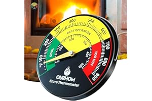 OURHOM Wood Stove Thermometer, 3.55inch Large Size Magnetic Stove Thermometer, Stove Top Thermometer for Wood Burning Stove, Temperature Meter for Fireplace (1pc)