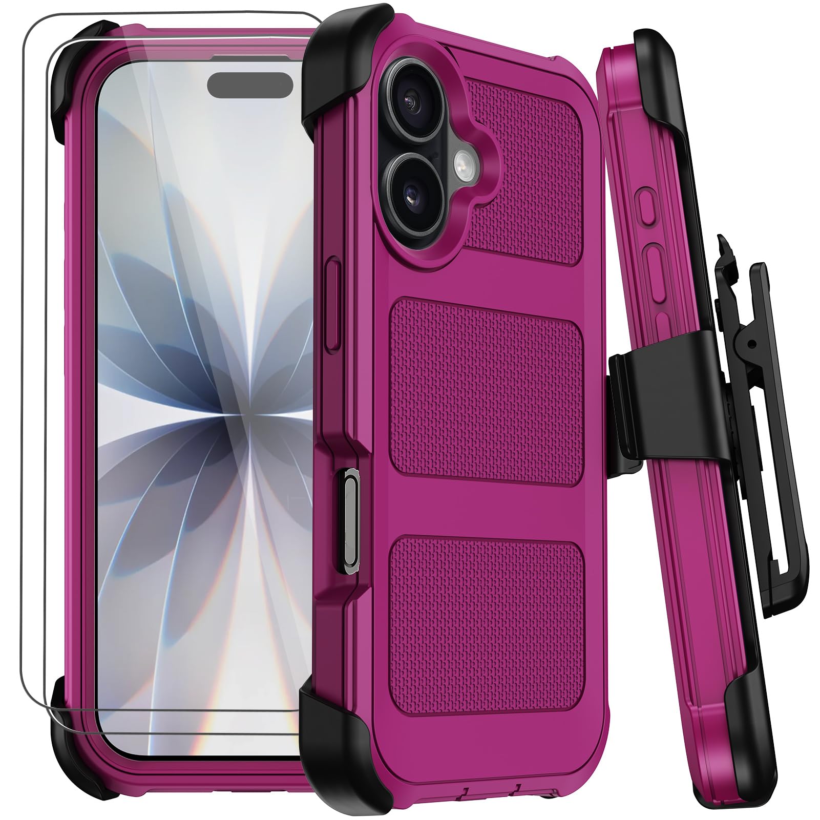 for iPhone 17 Case with Belt Clip Holster & Kickstand,Military Grade Drop Tested Shockproof Heavy Duty Rugged Cover,w/2X Screen Protectors Defender Bumper Protective Cases for Apple 17 (Burgundy)