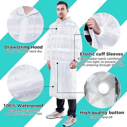 Unisex Adult Long Raincoat Reusable Waterproof Rain Coat Windproof Hooded Rain Poncho Drawstring For Outdoor Travel Emergency