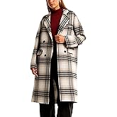CHARTOU Women Long Wool Plaid Pea Coat Double Breast Midi Long Trench Peacoat Overcoat with Belt