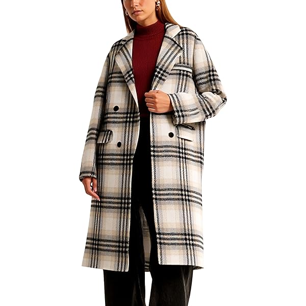Amazon.com: SOMTHRON Women's Plaid Trench Coat Oversize Double