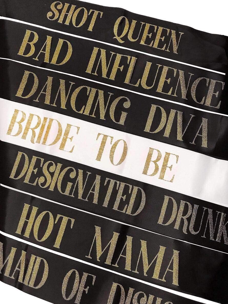 Lunar S Pack of 7 Bachelorette Party Sash - Hen Party Sash - 1 Bride to Be Sash + 6 Bride Tribe Sashes - perfect for Bridal Shower, Wedding Shower Decorations, Bachelorette Party Decorations