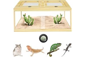NALWORT Reptile Terrarium Tank 37 Gallon, Snake Enclosure, Lizard, Leopard Gecko Tank with Openable Metal Mesh, Lockable Bearded Dragon Tank, Front Opening Reptile Cage (Wood, 32" x 16" x 16")