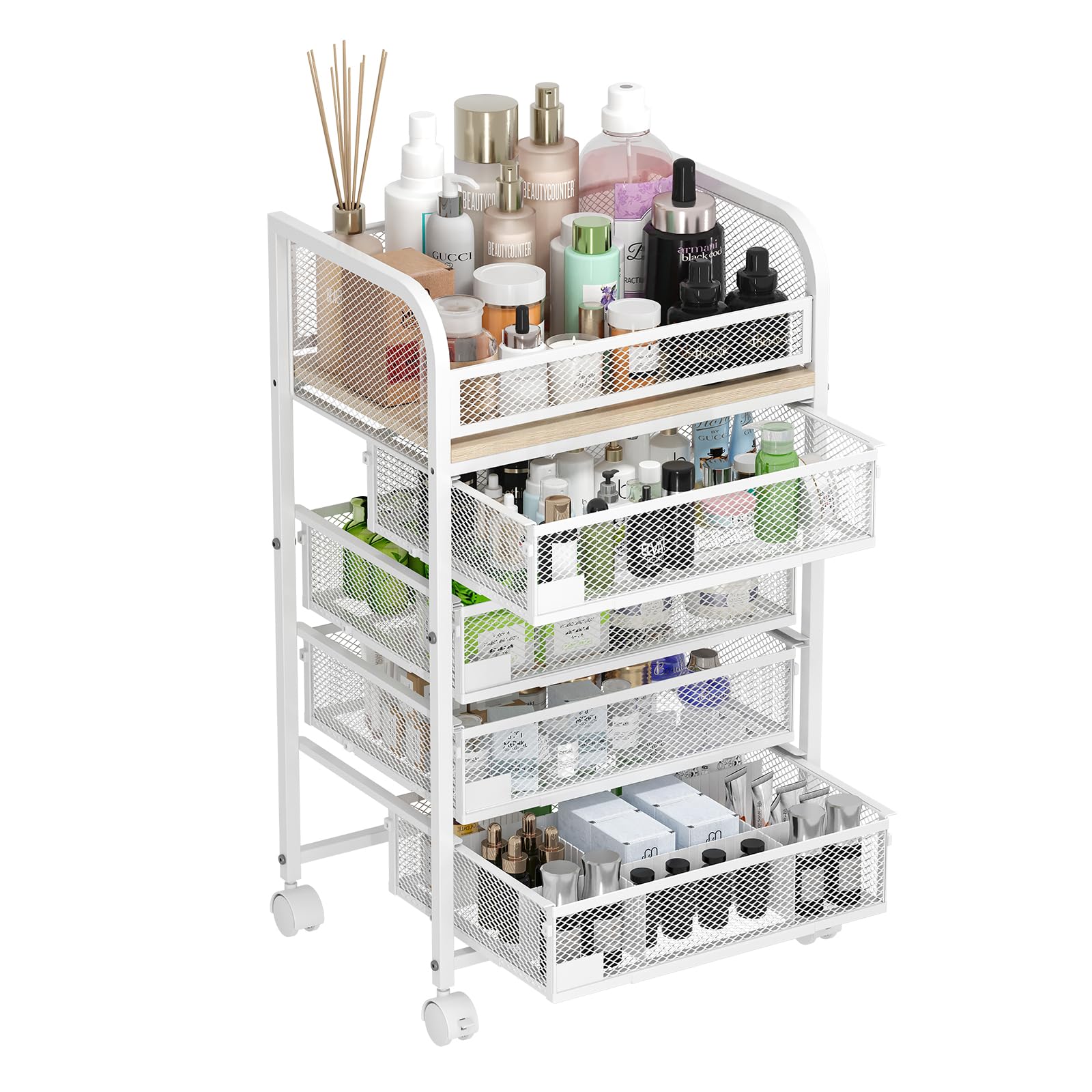 Photo 1 of ***STOCK PHOTO FOR REFERENCE ONLY***MODCART Makeup Organizer with 4 Drawers, Skincare Storage, Floor Skincare Organizers with Wheels Nameplates,Vanity Cosmetic Holder for Perfume, Nail Polish, Brushes, White
