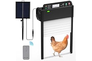 SANKABA Automatic Chicken Coop Door,Solar Powered Chicken Coop Door with Light Sensor, Timer Mode & Remote Control,Waterproof Solar Chicken Coop Door with Anti-Pinch Design,Led Display Solar Chicken Coop Door