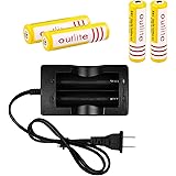 Outlite 18650 Batteries with Intelligent Plug Charger: 4pcs 3.7V 18650 3600mah Rechargeable Lithium Batteries & 1pc Efficient Charger