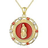 Virgin Mary Necklace 925 Sterling Silver 18K Gold Plated Virgen De Guadalupe Pendant Medallion Jewelry for Women