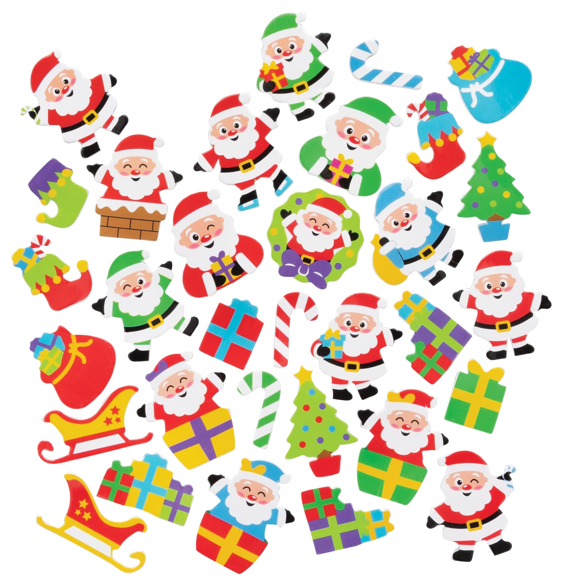 Baker Ross FE886 Jolly Santa Foam Stickers - Pack of 200, Kids Stickers, Ideal for Children's Arts and Crafts Projects, Great for Card Making and Scrapbooking