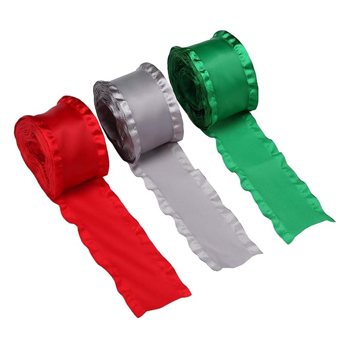 LaRibbons Satin Double Ruffle Ribbon 2 Inch X 5 Yard Each