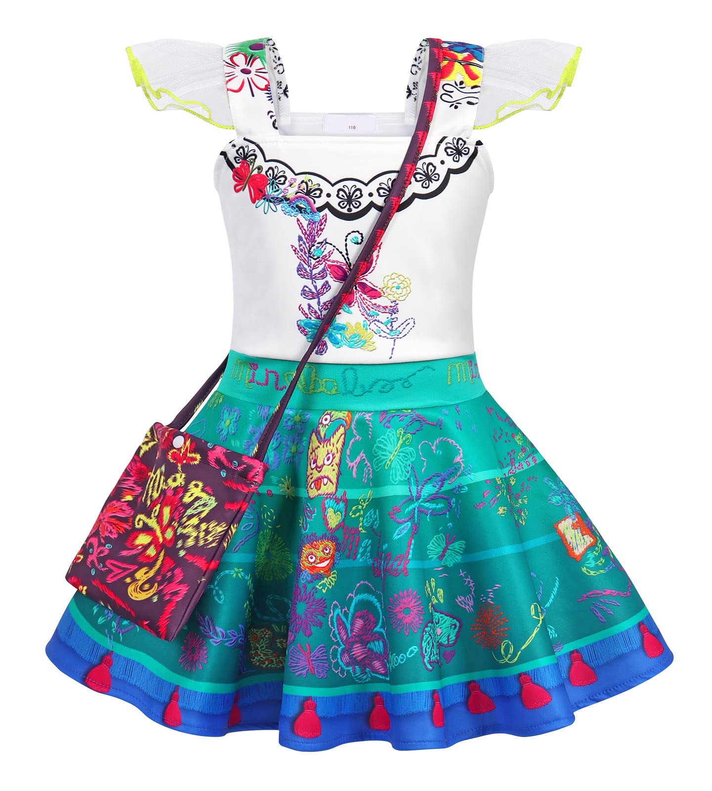 WonderBabe Kids Mirabel Costume Girls Madrigal Family Dress Pepa/Dolores/Isabela Cosplay Outfit with Bag