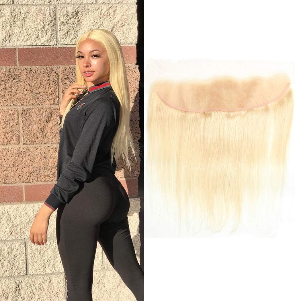 Lace Frontal Brazilian Hair Blond 100% Real Virgin Remy Human Hair Pre Plucked Natural Hairline 613 Blonde Hair Closure Frontal Short 12 inch Frontal