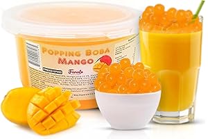 Fanale Mango Popping Boba Pearls, Vegan, Non GMO, Gluten Free, Fat Free, Perfect for Bubble Tea, Smoothies, Ice Cream, Desserts, and Beverages.