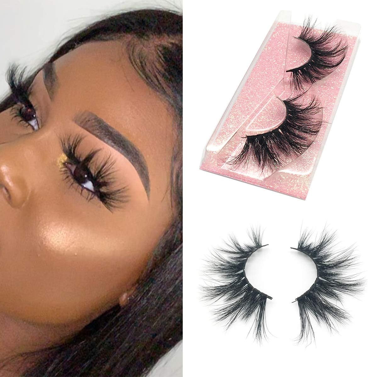 3D Mink Eyelashes,SWINGINGHAIR Mink Lashes, 25mm Dramatic Long Type Eyelashes, 100% Siberian Mink Fur Eyelashes Natural Look Handmade Strips Lashes Mink Eyelashes for Women 1 Pair E80