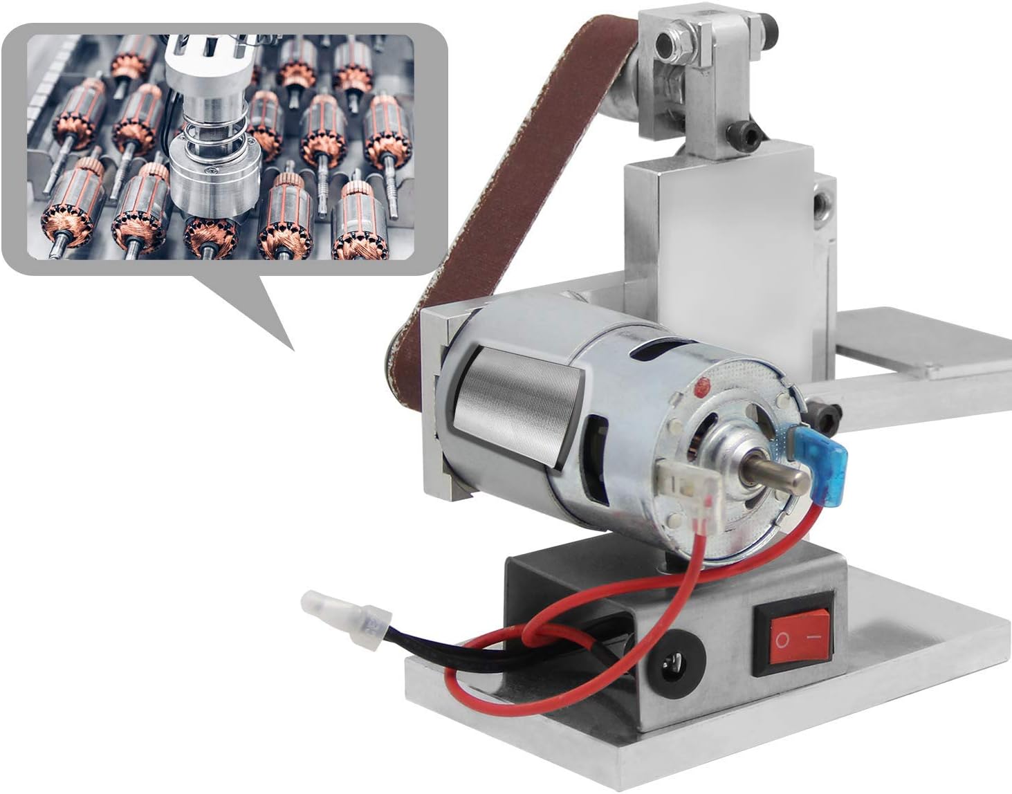 Huanyu Micro Belt Sander Electric Belt Grinder of Adjusting Belt Tracking for Home DIY with DC12