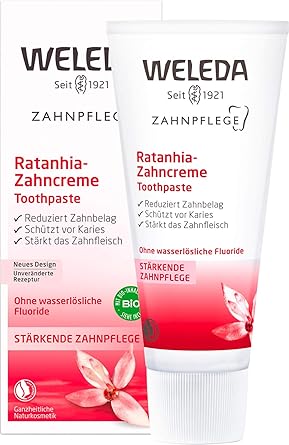 weleda ratanhia zahncreme naturkosmetik zahnpasta zur sanften und grundlichen reinigung der zahne entfernt zahnbelag und zahnstein schutzt vor