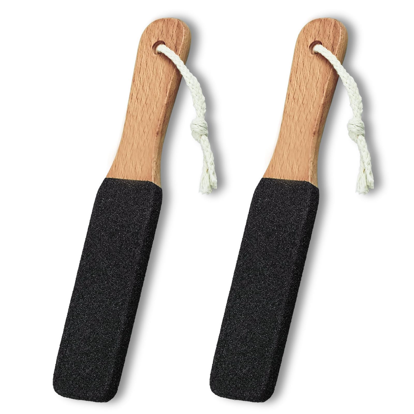 zeyedemo 2PCS Smooth Wooden Foot File, exfoliates and removes Dry Dead Skin on Both Sides, eliminates Corns and calluses, Pedicure Tool for Super Soft feet, Natural Foot Scraper with Wooden Handle