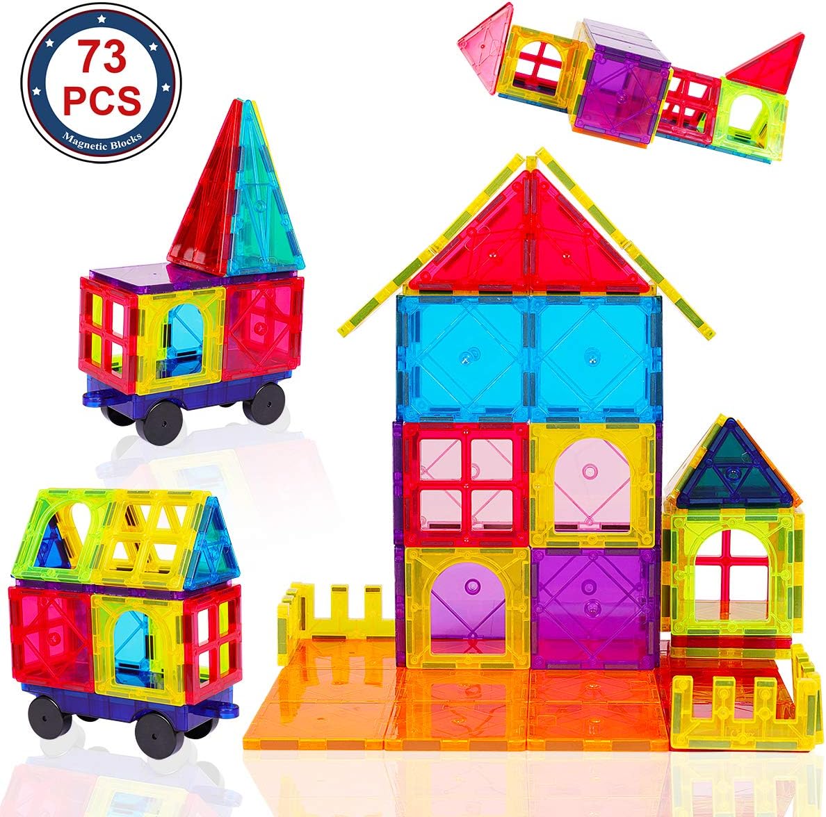 HLAOLA Magnetic Building Blocks Magnetic Tiles 3D Tiles Set 73PCS Magnetic Toys for 2 3 4 5 6 7 Year Old Boys Girls Gifts Educational Inspirational Conventional Recreational STEM Toys Tiles: Toys & Games