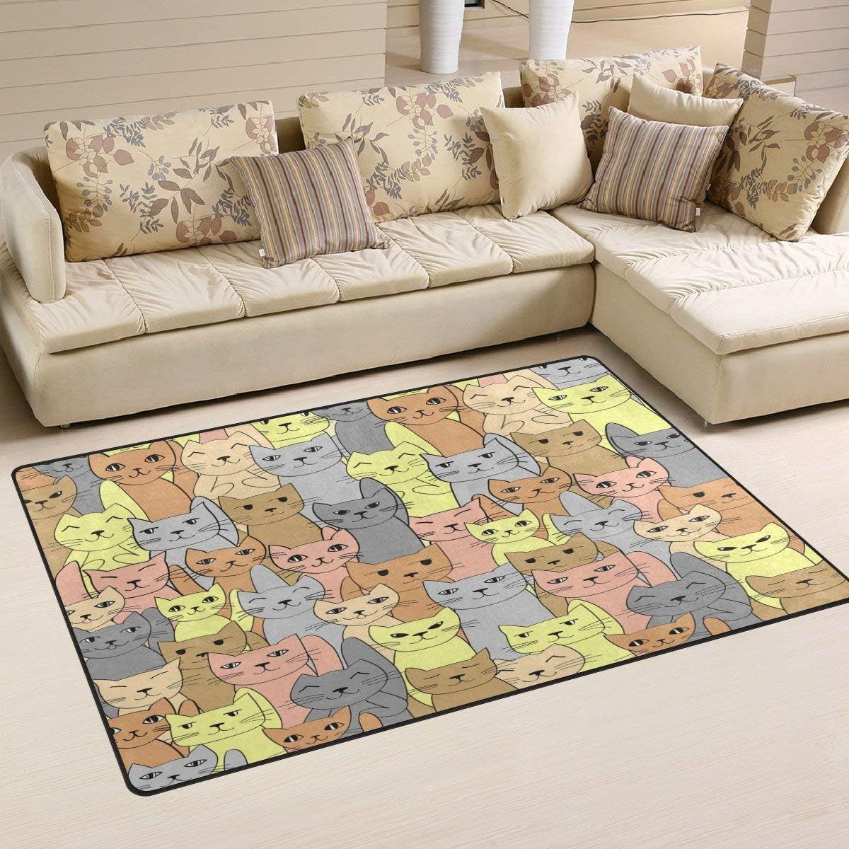 Area Rug 31x20 Inches Hipster Cat Kitten Face Carpet for Living Room