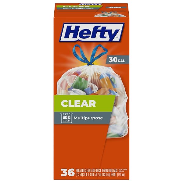 HEFTY – CLEAR LARGE TRASH BAGS, SCENT FREE – 30 GALLON, 36 COUNT