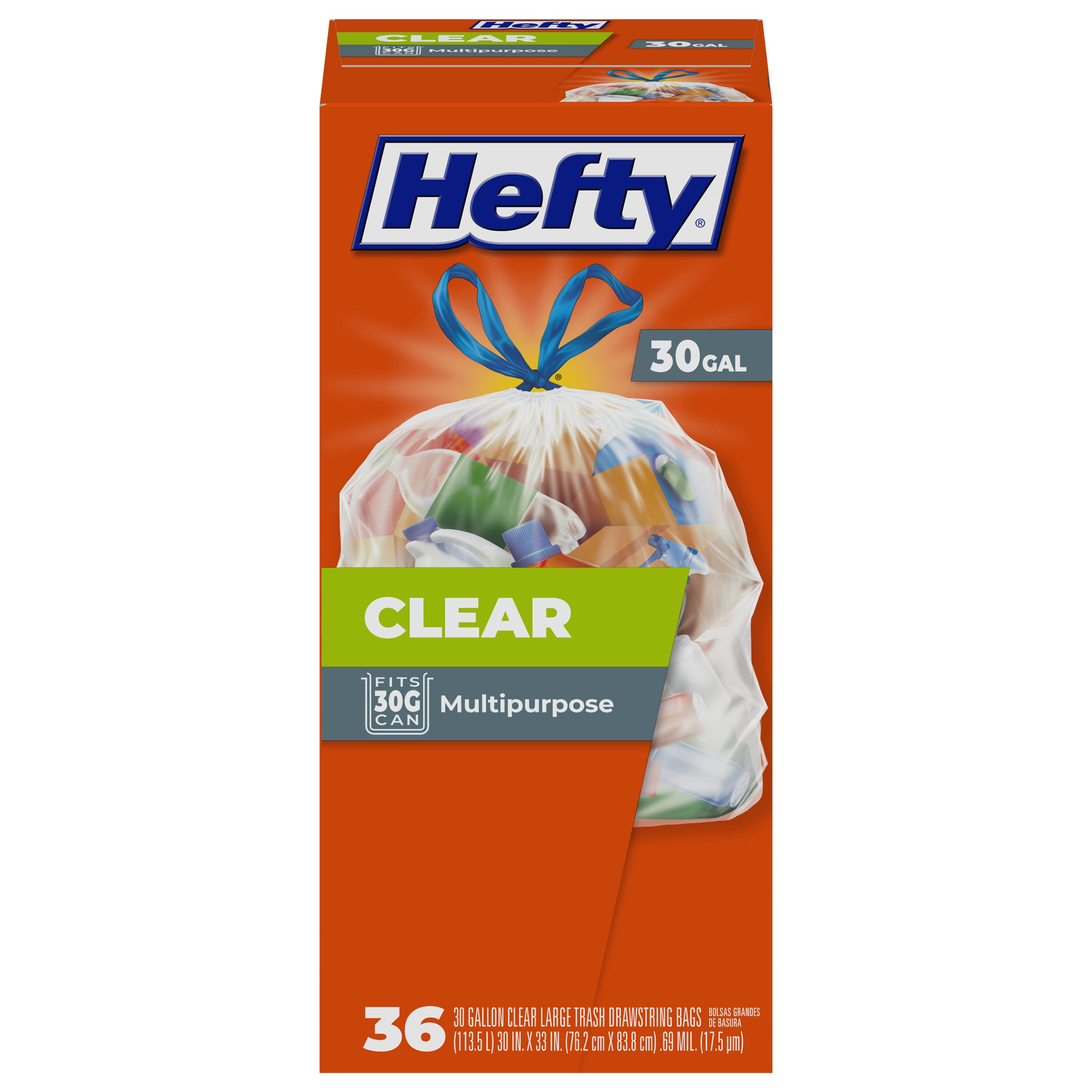 Photo 1 of Hefty Clear Trash Bags, Clear, 30 Gallon, 36 Count