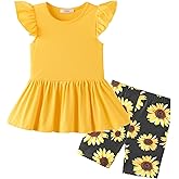 Arshiner Girls 2 Piece Outfit Ruffle Sleeve Peplum Top And Biker Shorts Lightweight Breathable Summer Clothing Set