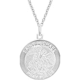 Ritastephens Sterling Silver Saint St Michael Medal Round Pendant Necklaces
