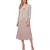 Alex Evenings Womens Tea Length Cowl Neckline Jacket Dress