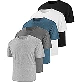 Mens T Shirts Workout Dry Fit Summer T-Shirts Short Sleeve Running Gym Fishing Swim Beach Tee Sun UV SPF Athletic Clothes Moisture Wicking 5 Pack M