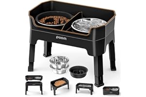 KPWACD 4-in-1 Elevated Slow Feeder Dog Bowls, 4 Height Adjustable Mess Proof Raised Dog Bowl Stand with Licking Plate, 2 Stainless Steel Dog Food Bowl & Slow Feeder for Large Medium Small Dogs Pets