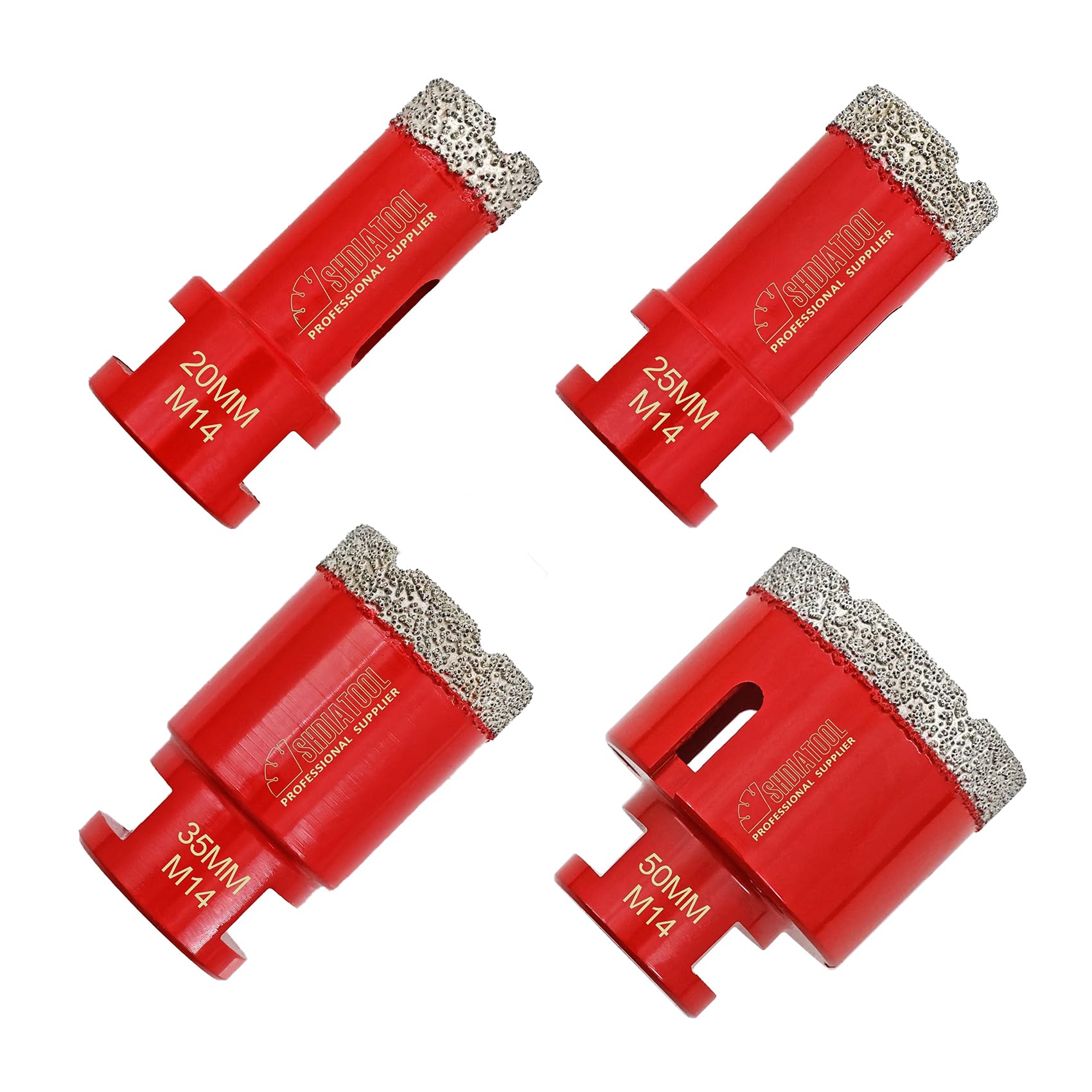 SHDIATOOL Dry Diamond Drill Core Bits 4pcs/Set Dia 20/25/35/50mm Vacuum Brazed M14 Connection for Tile Porcelain Granite Marble