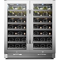 LanboPro Stainless Steel Dual Zone Wine Cooler - Seamless Stainless Steel French Doors 62 Bottle Capacity