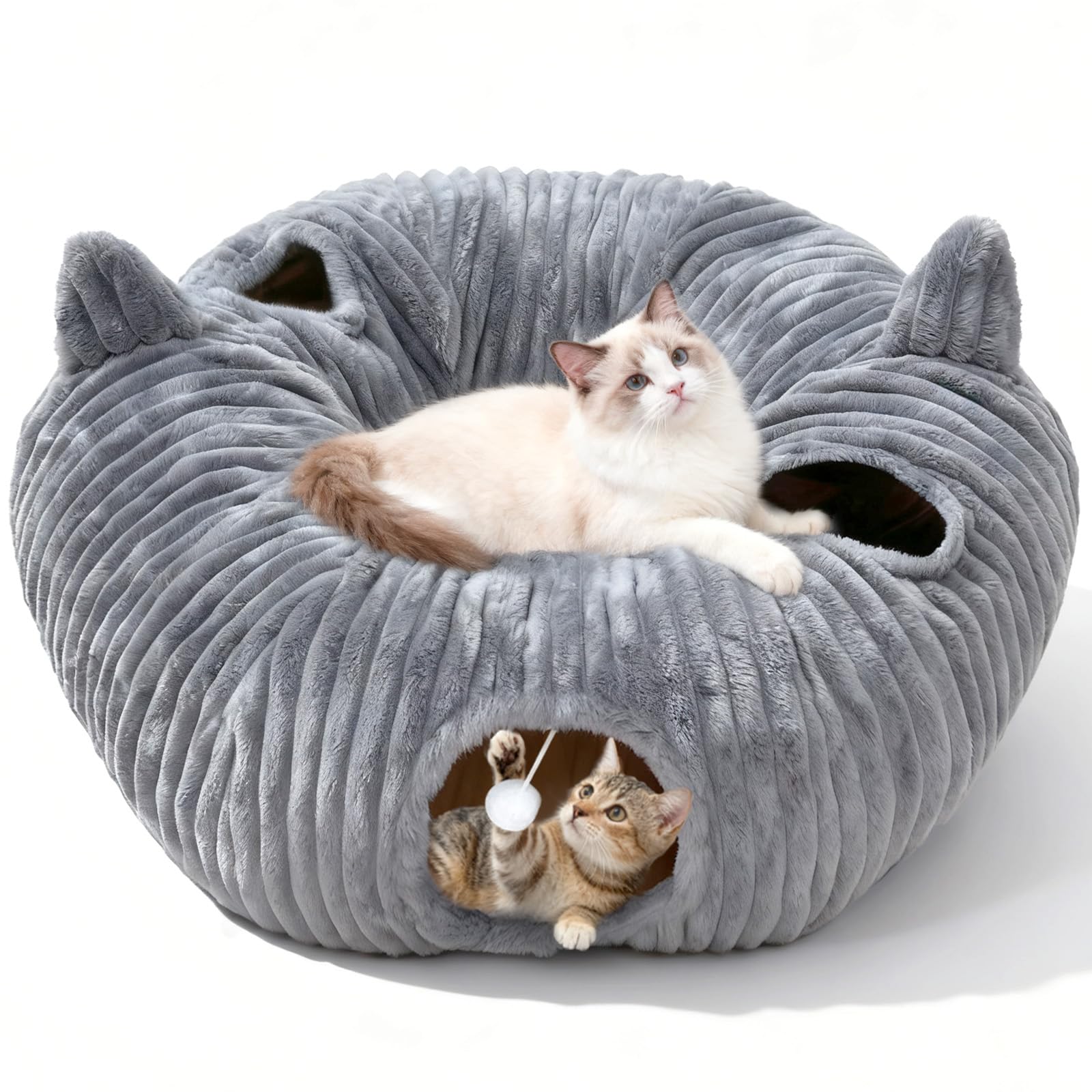 Photo 1 of OurWarm Cat Tunnel Bed for Indoor Cats - Round Cat Tunnel Bed with Removable and Washable Circle Cushion, Donut Cats Play Tunnels, Kitten Toys with Ear Sounds for Kitten/Puppy/Rabbit, Grey