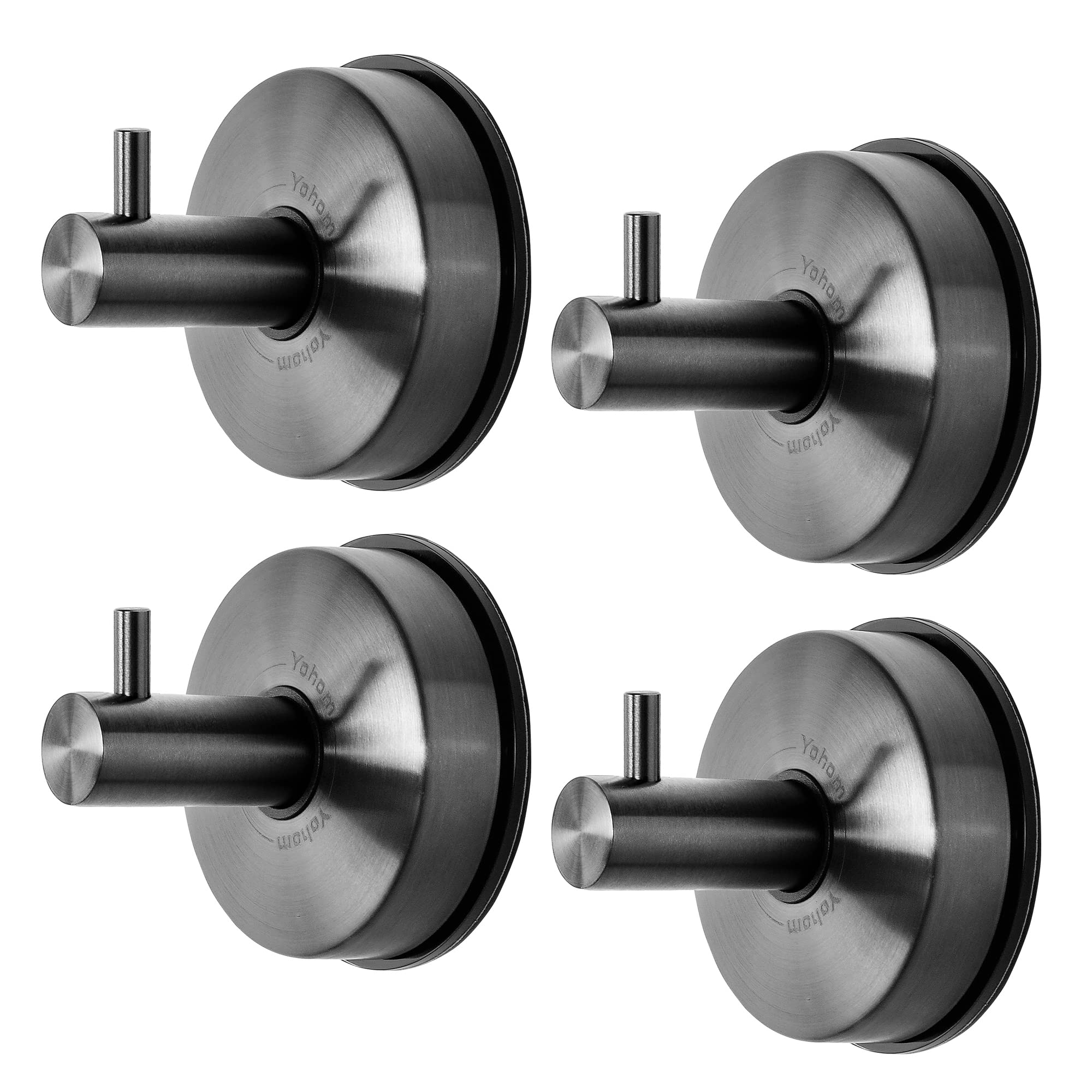 YOHOM Vacuum Suction Cup Towel Hooks Bathroom Stainless Steel Sucker Shower Hook Kitchen Tea Towel Holder Heavy Duty Wall Suction Hook Coat Hanger for Robe Loofah Glass Window No Drill 4PCS