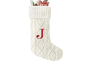 Yoochee 21 Inches Knitted Christmas Stockings with Initials, Large White Custom Monogram Embroidery Christmas Stockings with Letter, Personalized Xmas Decoration for Holiday Family Party-J